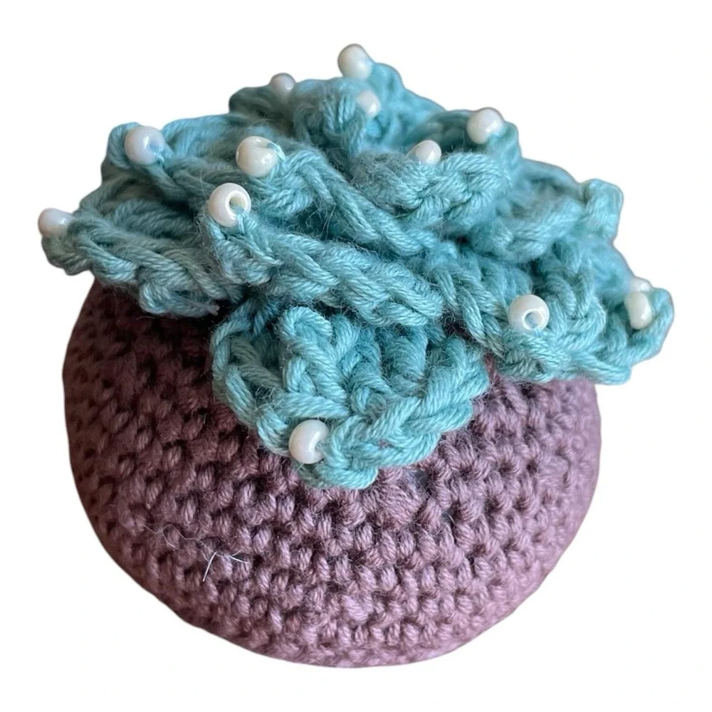 Crochet Succulent with Beads Small Succulent in Pot Desk Decor Handmade Gift